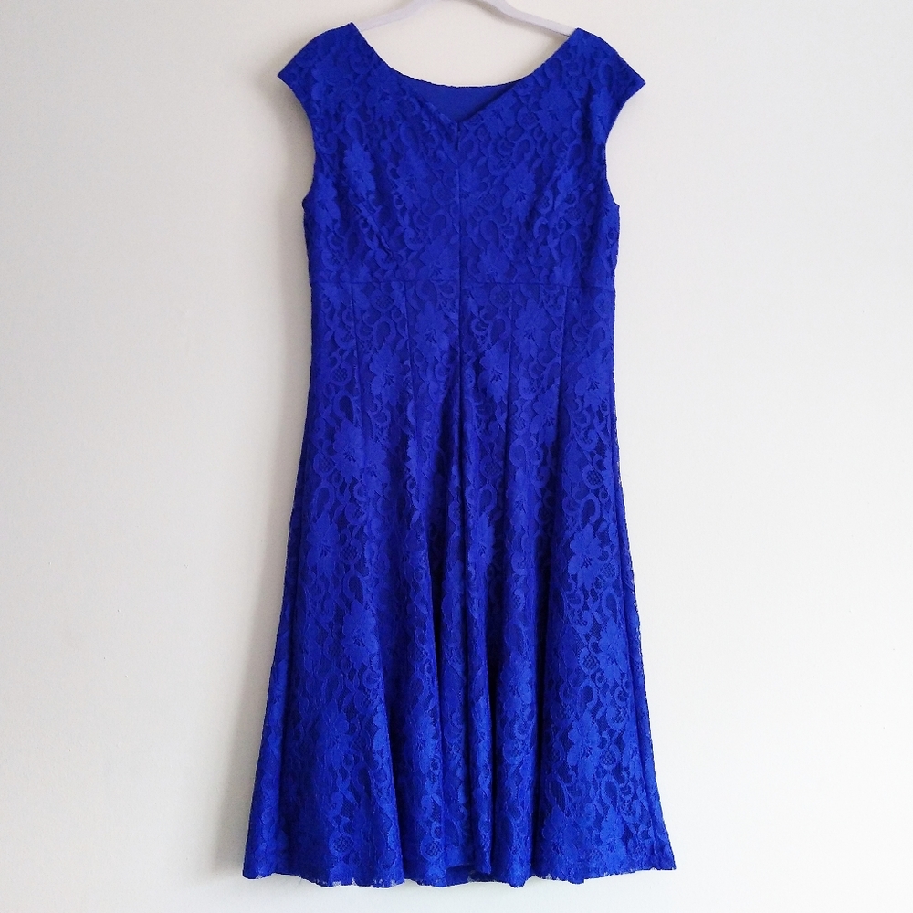 Lauren Ralph Lauren dress blue lace overlay 8 - Picture 4 of 12